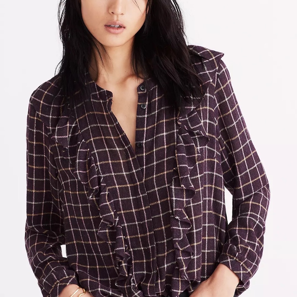 Madewell Plaid Ruffle-Front Top - Picture 2 of 13